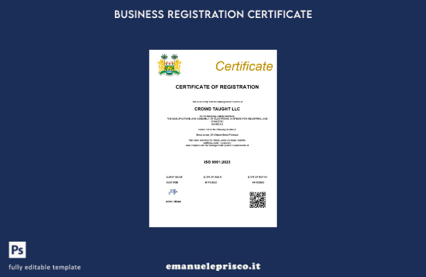 certificato di registrazione aziendale della Sierra Leone in stile verificato mo
